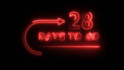 Neon 28 days neon text illustration. Neon counting days. Neon countdown number.