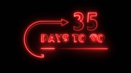 Neon 35 days neon text illustration. Neon counting days. Neon countdown number.
