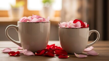 Romantic hot chocolate with rose petals