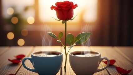 Romantic morning coffee with rose