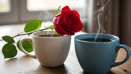 Aromatic rose tea and coffee