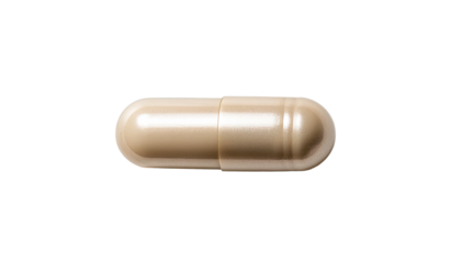 Pill Cream colored capsule medicine on black background, close-up shot