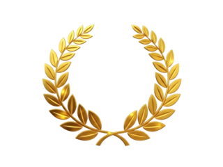 Golden laurel wreath isolated on transparent background