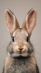 Obraz premium cute bunny centered with copy space, neutral background, gentle lighting, vertical stock photo