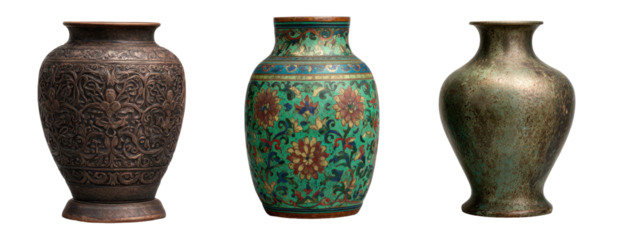 Trio of decorative vases, with varied textures and colorations