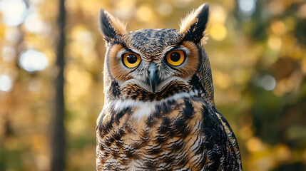 great horned owl in autumn