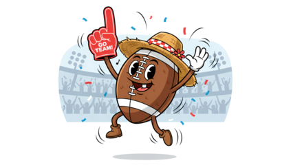 Excited American Football Mascot Cheering with Foam Finger in Stadium