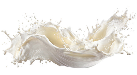 Creamy white fluid splashes and arcs, isolated on a black background