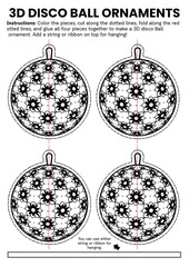 3D disco ball ornament craft templates for kids! DIY coloring disco crafts perfect for New Year classroom activities, party decorations, bulletin boards, and fun winter celebrations. Easy printable an
