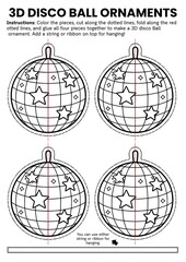 3D disco ball ornament craft templates for kids! DIY coloring disco crafts perfect for New Year classroom activities, party decorations, bulletin boards, and fun winter celebrations. Easy printable an