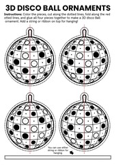 3D disco ball ornament craft templates for kids! DIY coloring disco crafts perfect for New Year classroom activities, party decorations, bulletin boards, and fun winter celebrations. Easy printable an