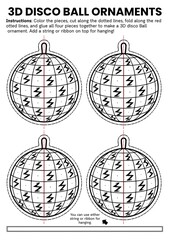 3D disco ball ornament craft templates for kids! DIY coloring disco crafts perfect for New Year classroom activities, party decorations, bulletin boards, and fun winter celebrations. Easy printable an