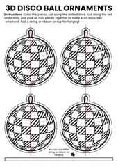 3D disco ball ornament craft templates for kids! DIY coloring disco crafts perfect for New Year classroom activities, party decorations, bulletin boards, and fun winter celebrations. Easy printable an