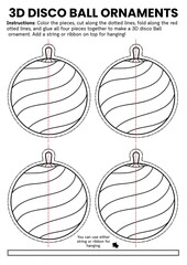 3D disco ball ornament craft templates for kids! DIY coloring disco crafts perfect for New Year classroom activities, party decorations, bulletin boards, and fun winter celebrations. Easy printable an