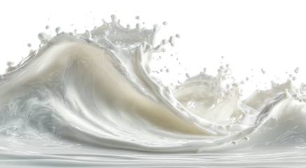 Creamy, white liquid splashes upward, creating wave-like forms