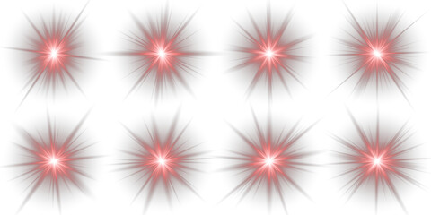 Png red shine twinkle sparkle magic glow star beam effect. Red light star flare effect glowing in the darkness light PNG overlay for digital design transparent background. Lens Flare. Bright flash.