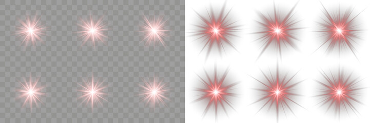 Lens Flare. Red light star flare effect glowing in the darkness light PNG overlay for digital...