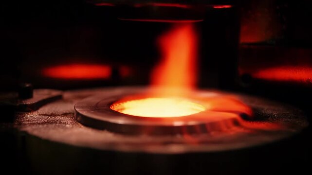 Focused medium shot of thermal laser cladding effect during forging capturing intense heat distribution and glowing metal surface modification for enhanced durability.