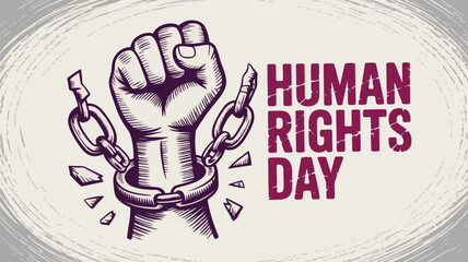 Fototapeta premium A determined fist shatters oppressive chains on Human Rights Day representing liberation and justice