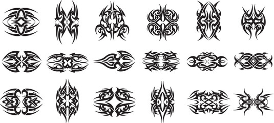 Tribal designs collection featuring various abstract illustrations displayed on a clean white background