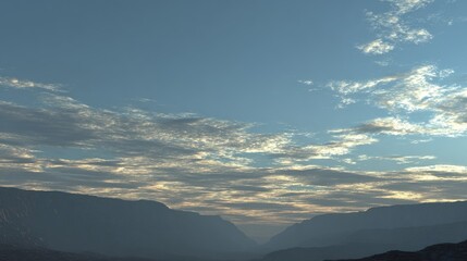 calm mountain dawn with layered clouds and soft glow, ultra realistic, no people 