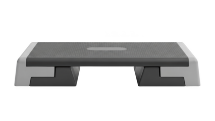 Gray and white aerobic step platform on black background