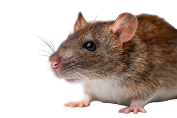 Rodent close-up; brown fur, whiskers visible, isolated on black