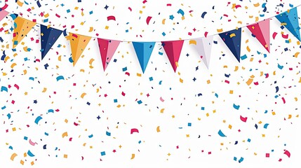 Colorful bunting and confetti create a festive and celebratory atmosphere