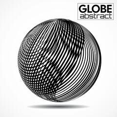 Abstract wireframe globe isolated on white background, futuristic line sphere