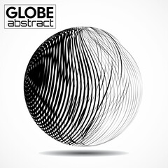 Abstract wireframe globe isolated on white background, futuristic line sphere
