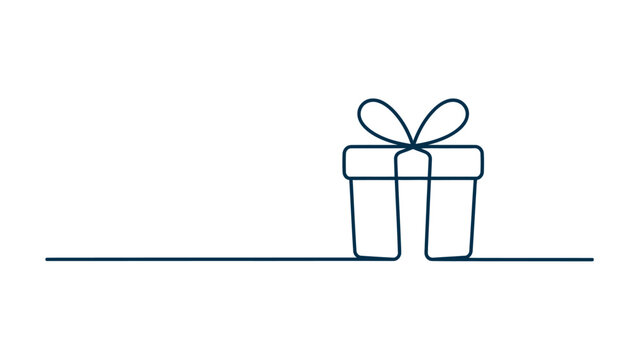 minimal gift box line illustration representing present and surprise concept, celebration event, birthday and holiday packaging, festive reward and special occasion on white background 