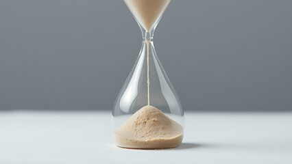 imperceptible. Hourglass with fine sand flowing slowly, time-lapse effect, minimalist still life. wellbeing guides, coaching materials, designed for mental health education and mindfulness programs.
