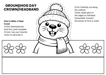 Groundhog Day headband and crown craft templates for kids! DIY coloring hats perfect for classroom crafts, bulletin boards, and fun February activities. Great for winter-to-spring themes and easy prin