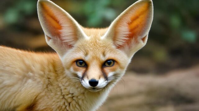 Ultra HD fennec fox close-up with huge ears, soft sandy fur, and cute expressive eyes, 4k cinematic.