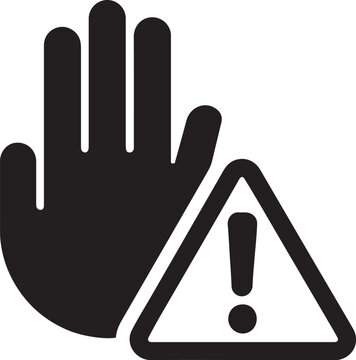 Hand stopping danger sign icon in bold vector style, isolated on white for safety warning and control use