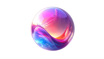 Floating abstract sphere with gradient lighting, isolated on transparent background, futuristic creative object.