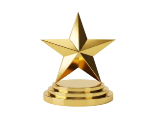 Golden star trophy isolated on transparent background
