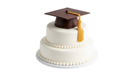 Two tier white cake with graduation cap topper mortarboard