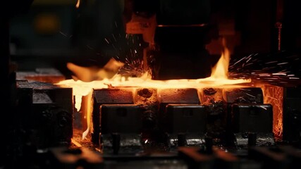Medium shot capturing the forging process of a highstrength titanium part designed for aerospace applications showcasing heat and hammering in a controlled environment.