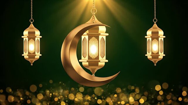 4K Eid mubarak islamic design hanging ramadan candle lantern and mosque, Abstract background animation . Eid Mubarak Islamic design concept with Ramadan. Religious Asian Muslim festival celebration.
