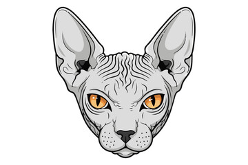 Fototapeta premium Close-up illustration of a Sphinx cat's face with striking orange eyes and distinctive wrinkled skin