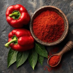 Red bell peppers and ground paprika spice