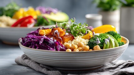 Vibrant plant based buddha bowl with quinoa and fresh vegetables