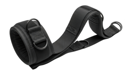 Black padded ankle strap with metal D rings metal ring