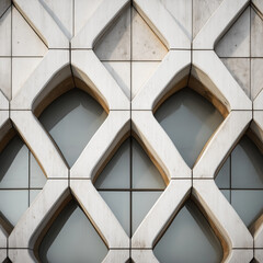 Obraz premium geometric architectural facade pattern, modern building exterior with repeating shapes, abstract concrete facade with windows 