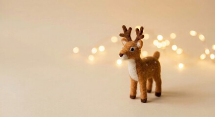 Cute deer figurine with bokeh lights, festive holiday decoration