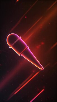 Neon microphone icon floating in dynamic space vertical video loop