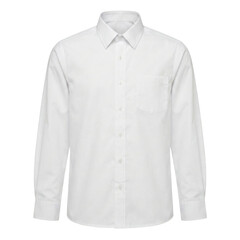 Classic white long sleeve dress shirt on transparent background