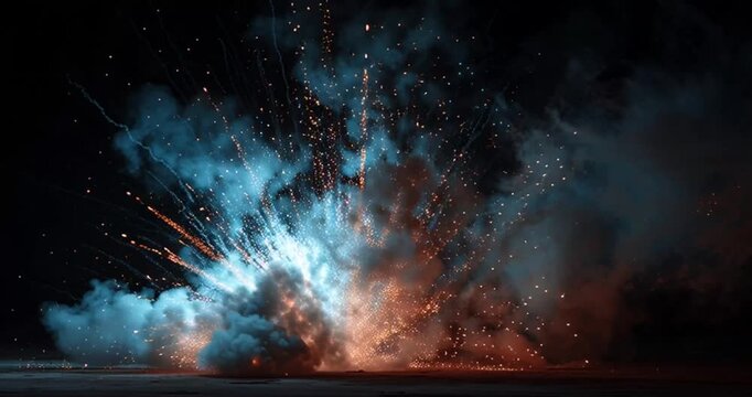 Cinematic Footage of Petarda Exploding with Intense Fireworks Display at Night