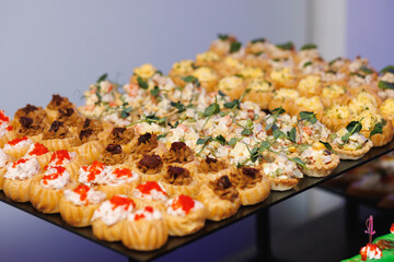 Assorted tartlet canapes on catering tray